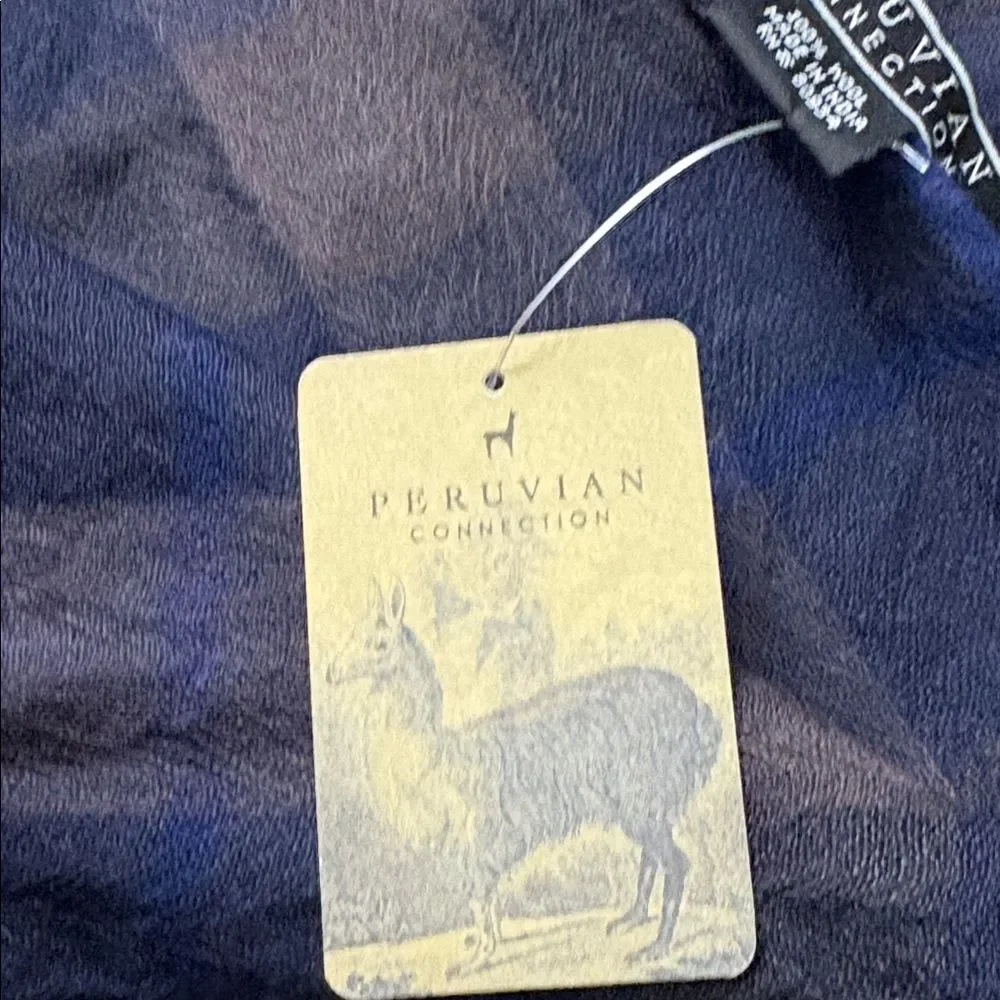 NWT Peruvian Connection Nightshade Plaid 100% Wool Scarf Blue Black Grey